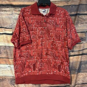 Vintage Haband Mens Red Hawaiian Print Banded Waist Polo Shirt Tropical XX